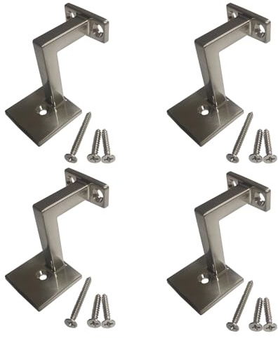 Square Handrail Bracket for Staircases & Bannisters, Satin Chrome Wall Mounted Stair Handrail Support with Screws, Heavy Duty Metal, Set of 4 – DH-B6.4