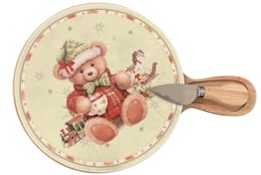 Brandani Tagliere “Coccole” in Porcellana/Bamboo 20×29,5 cm con coltello formaggio inox, lavabile in lavastoviglie.