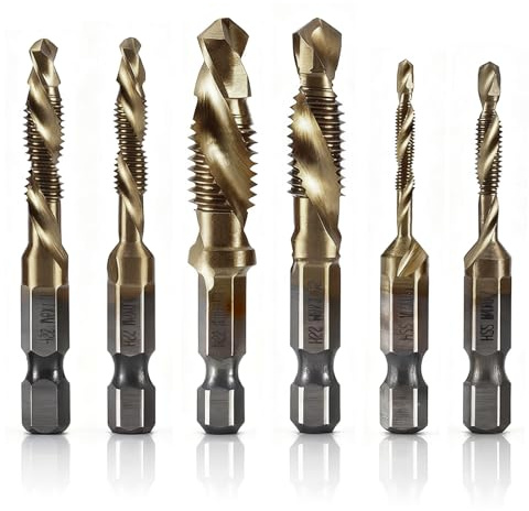 Golden - Set di 6 filettatrici esagonali, M3, M4, M5, M6, M8, M10, HSS con funzione autofilettante, set di punte per trapano per metallo, legno e plastica, in robusta scatola