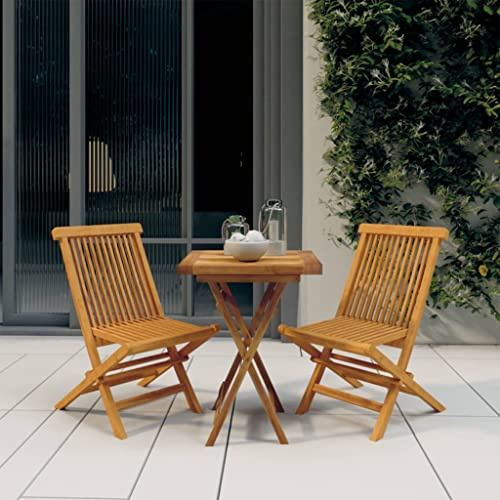 QJBSAVVA 3-TLG. Gartenmöbel Set aus Teakholz klappbar 60 x 60 cm Kleiner Balkontisch mit 2 Stühlen platzsparendes Outdoor Sitzgruppe für Terrasse Garten Balkon