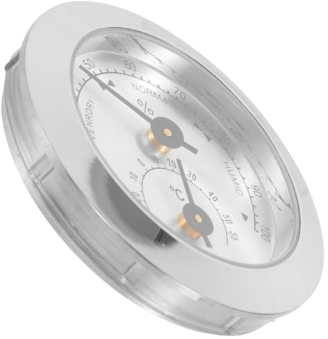 Hoement Guitar Hygrometer 50Mm Silver Violin Moisture Meter Temperature Gauge for Instrument Care and Acoustic Violin Cases