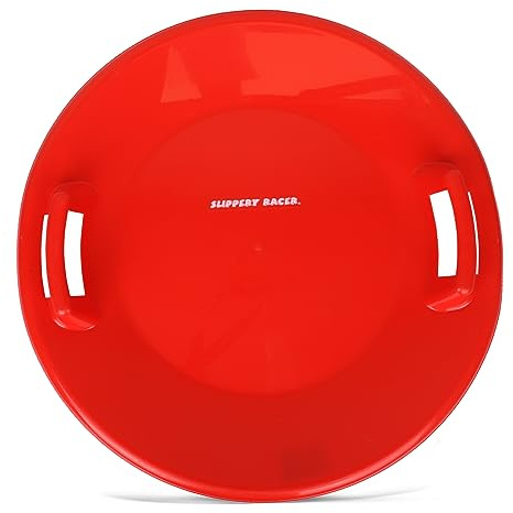 Slippery Racer Heavy-Duty Cold Resistant Downhill Pro Plastic Outdoor Winter Saucer Disc Snow Sled with Handles, Red