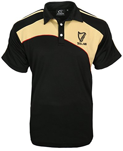 LIVE FOR RUGBY Herren Kurzärmelig Irland Polohemd Golf Harp - Schwarz, M