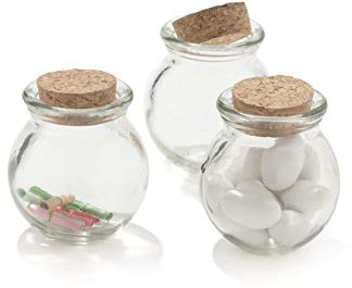 C.X.Y. Lot de 30 bocaux en verre 100 ml avec bouchon liège et parchemin – bonbonnières mariage, baptême, dragées