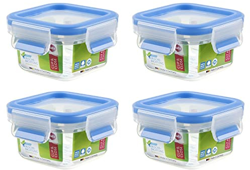 Clip & Close Aufbewahrungs-Dose, quadratisch, 200 ml, transparent/blau (4er Pack)