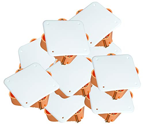 Kopp 10er Set Hohlwand Abzweigkasten für den Trockenraum, 107 x 107 x 50 mm, Verbindungsdose mit Deckel und Schrauben, IP20, Verbindungskasten aus Isolierstoff, weiß-orange, 349300043