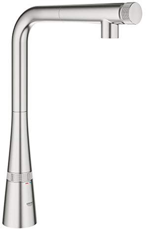 GROHE Zedra - Spültischbatterie mit SmartControl (schwenkbarer Rohrauslauf, flexible Anschlussschläuche, herausziehbare Spülbrause mit Laminarstrahl), supersteel, 31593DC2