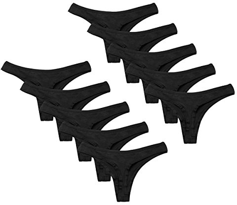 Calosy underkläder kvinnor flerpack bomull spandex stringtrosor underkläder bekväma g-string trosor, 10 svart, XL