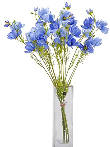 cn-Knight 6pcs Künstliche Wildblumen Kosmos,58cm Langer Stiel Coreopsis für Hochzeit Brautschmuck Blumenstrauß DIY,Heimdekoration,Tafelaufsätze,Blau