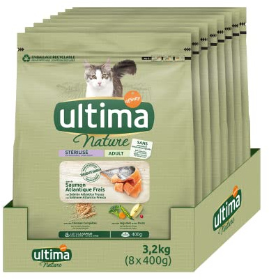 Ultima Nature Cibo per Gatti Sterilizzati con Salmoni: Confezione da 8 x 400g - Totale: 3.2kg