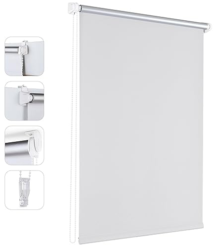Sekey Rollo Verdunkelung ohne Bohren, Verdunkelungsrollo Dachfenster 40 cm breit, Seitenzugrollo Thermo Plissee Rollo für Fenster Klemmfix, 40x130cm, Weiß