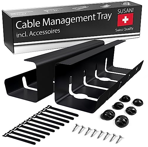 SUSANI Kabelkanal Schreibtisch – Kabelkanal Weiß [1er Set] Extra lang – 42x12x11 [cm]– Kabelmanagement Schreibtisch für Organisation und Ordnung am Arbeitsplatz–Inkl. Zubehör