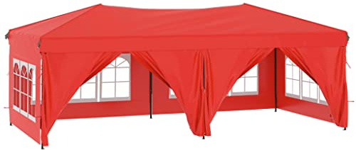 vidaXL Partyzelt mit Seitenwänden Faltbar Pavillon Gartenpavillon Gartenzelt Festzelt Faltpavillon Bierzelt Vereinszelt Outdoor Rot 3x6m