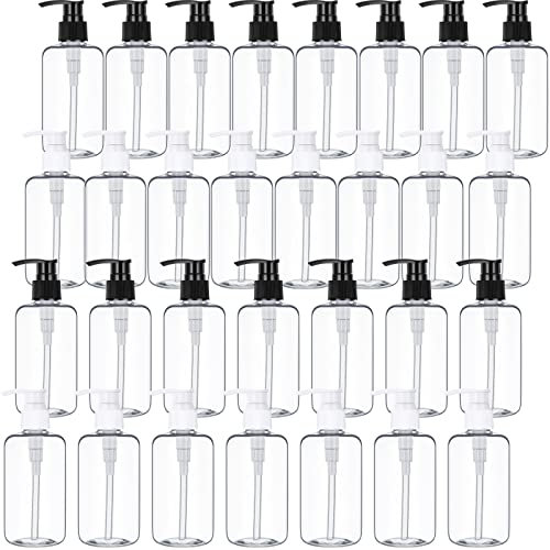 30 st 295 ml plastpump flaskdispenser tom lotionflaska med pump påfyllningsbar klar handtvåldispenser bärbar reselotionbehållare för kroppstvätt flytande tvål schampo eterisk olja, 2 färger