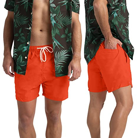 westAce Badbyxor för män brädshorts 100 % polyester snabbtorkande varm sommar strand surfing pool viktiga helgbadkläder svart blå orange badshorts för män S-XXL, Orange, L
