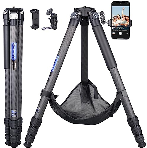 Compact Carbon Fiber Tripod with Stone Bag ARTCISE CT80C Heavy Duty Travel Camera Stand for Canon Sony Nikon DSLR Camcorder,Max Load 55lbs(Extra Gift:Stone Bag,CNC Magic arm, CNC Phone Clip)