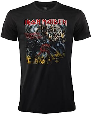 Camiseta Iron Maiden Number of The Beast. Oficial Rock Negra. Banda de Metal Pesado. Algodón. Unisex. Adulto Niño. (XL)