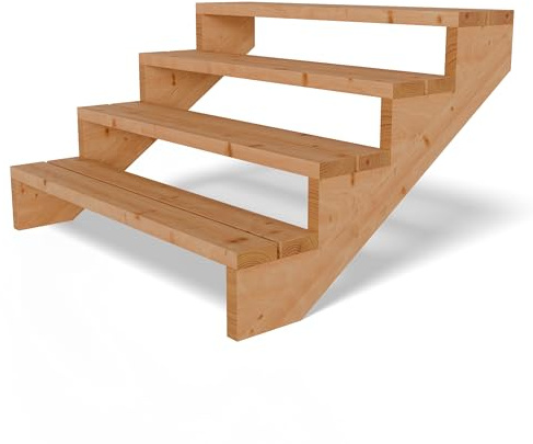 Gartenwelt Riegelsberger Terrassentreppe 4 Stufen Breite 120 cm Höhe 72 cm | Außentreppe aus Lärche natur für Terrasse & Garten | Komplett-Set mit Wangen, Bohlen & Edelstahlschrauben