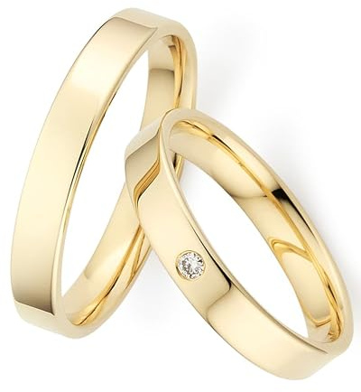 123traumringe Eheringe in 333 Gelbgold I Partnerringe mit Brillant & Etui I Gravierbare Eheringe mit Ringgröße 50-72 mm I Hochwertige Verlobungsringe in 3 mm Breite & 1,3 mm Stärke I P18