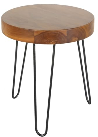 Stylischer Couchtisch Ella Ø 40 cm rund aus massiv Teak-Holz Beistelltisch mit Haarnadel-Beinen - Einfacher Aufbau Massivholz Wohnzimmertisch Retro Sofatisch | AL7000
