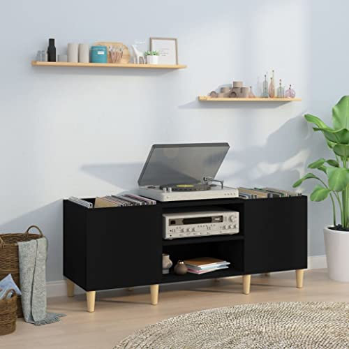 Prissent Mobile Porta Dischi Nero 121x38x48 cm in Legno Multistrato Scaffale Stretto Multiuso Mobiletto per TV e Soggiorno, Libreria e Porta Dischi Vinile