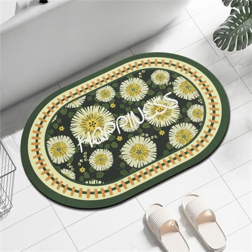 Hinnin Badezimmerteppich, Badematte Stein, Teppich Läufer, Stone Bath Mat, Badteppich rutschfest Waschbar, Absorbierende Badematte, Duschmatte, Badvorleger, Duschvorleger, Carpet Weiße Blüten-50x80cm