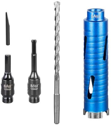 Diamond Core Drill Bit Set - 42mm x 150mm Long Turbo Laser-Welded Segments for Concrete, Brick, Block, Stone Masonry, Granite with SDS Adapter, Hex Shank Adapter, Centre Drill Bit