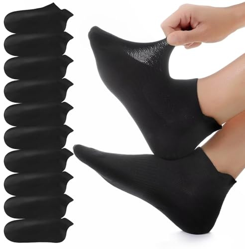 YouShow 10 par sneakers strumpor män kvinnor, andningsbara bomullsstrumpor, korta sportstrumpor, löparstrumpor, 10 x svart, 43-46 EU