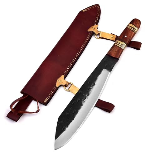 Cuchillo vikingo con cuero/latón vaina forjado a mano 1095 acero MAQ1822