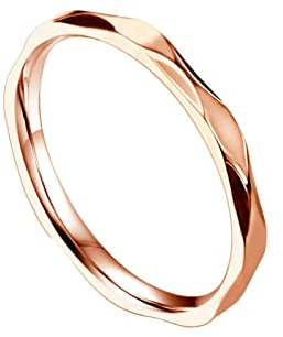 Lieson Verlobungsringe Edelstahl Frauen, Stapelring 2MM Dünn Welle Design Freundschaftsringe Eheringe Hochzeitsringe Partnerringe für Damen Rosegold Größe 60 (19.1)
