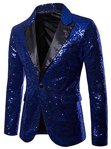 Duohropke Anzüge und Jacken Herren Jacke Pailletten Herren Blazer mit Pailletten - Slim Fit - Freizeit-Anzugjacke mit einem Knopf - Karnevalskostüm - Kostüm für Hochzeit, Party