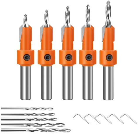 Set Punte Legno Svasatore, 10 Pezzi Trapano Con Svasatore, Asta 8 Mm Arresto Profondità, Per Lavorazione Del Legno, Plastica