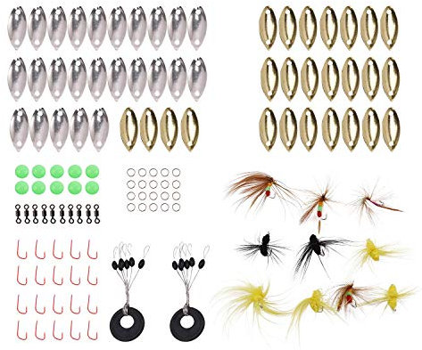 Hurromy 137 StüCk Fliegenfischen KöDer Kit mit Werfer Pailletten LäRm Silber Gold Metall Kleiner Spinner KöDer Tackle Willow Blades Glatte DIY Hilfe Werfen