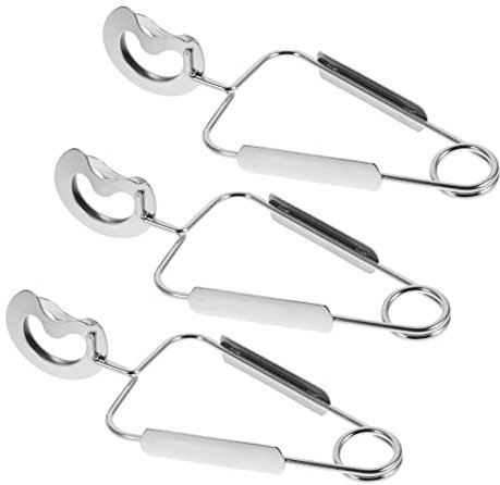 FUNOMOCYA Spring Stainless Steel Food Tongs Snail Serving Clamp for Kitchen Use, Single-Handed 3pcs Set Silver