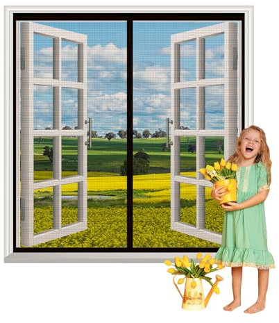 Magnetic Fly Screen Window,Heavy Duty Bug Mesh Curtain,Fly Screen Mosquito,Magnetic Flyscreen Net,Anti Mosquito Mesh Fly Curtain,Prevents Insects/Mosquitoes from Entering The Room,60x50cm,Black