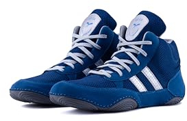 QUIVE Ring Wrestling Shoes, High Top Pro Wrestling & Boxing Shoes, Light Blue & Black, Boxing Boots for Men, Women & Children Unisex Combat Training Boots