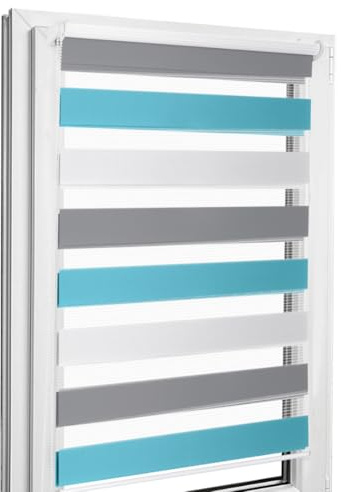 Home-Vision® DuoRollo Klemmfix, Doppelrollo ohne Bohren mit Klämmträgern, DuoRollos für Fenster und Türen (Weiß-Grau-Blau, B110cm x H130cm)