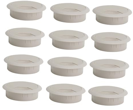 Pasacables de Escritorio Redondo 10 Piezas Plástico Beige 50 Mm | Tapa del Orificio para Computadora, Giratorio, Apto para Cables de Mayor Tamaño, Oficina