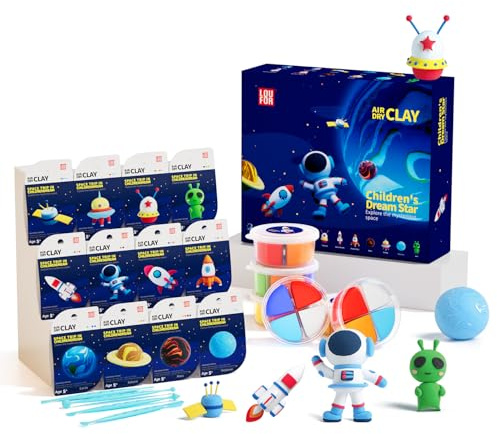 LOUFOR Modelliermasse Lufttrocknend - Lufttrocknender Ton Set, Ultraleichter & Soft, Sicher & Ungiftig, 12 Kisten DIY Magische Knete mit Werkzeugen, Kreative Basteln Spielzeug Geschenke für Kinder