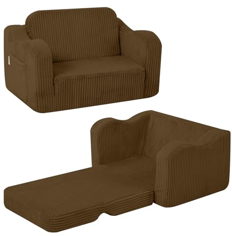 MeMoreCool Cord Kindersofa Ausklappbar, Kindercouch, 2-in-1 Kleinkinder Schlafsofa, Kindersessel Mini Sofa fürs Kinderzimmer, Fancy Spielsofa für Mädchen und Jungen, Braun