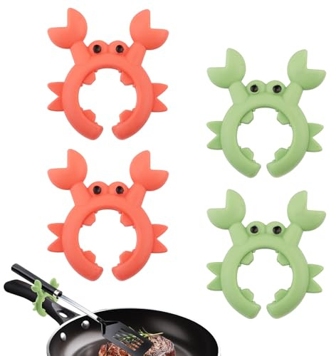 Tinoaly 4stk Krabben-Silikonschaufelhalter, Verstellbarer Krabben-Utensilienhalter Silikonschaufelhalter Gadget Krabben-Utensilienablage Krabbenlöffelhalter Überlaufstopfen für Töpfe Überkochschutz