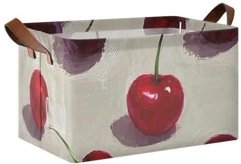 Ölgemälde mit roter Kirsche, dekorative faltbare Körbe, Aufbewahrungswürfel, Korb mit Griffen, faltbare Aufbewahrungsboxen für Wäsche, Schlafzimmer, Wohnzimmer, 1 Packung