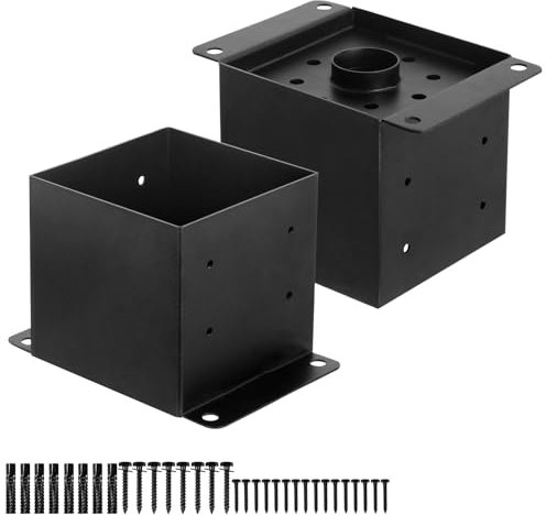 FMhotu 6x6 Post Base 2 Pcs,Inner Size 5.5x5.5 Post Base Brackets, Heavy Duty Powder-Coated Post Anchor Fence Post Anchor,Black Wood Post Brackets for Pavilion Deck Railing Support Deck Base Plate