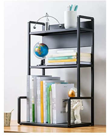 Büroschrank Desktop-Bücherregal aus Metall, Bücherregal, Schreibtisch, Bücherregal, Aufbewahrung, Organizer, Regale, Regal for Bürobedarf, Organizer, Heimdekoration, 3-stöckig, schwarz Modernes Büromö