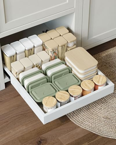 NETEL 4 Richtungen Teleskopschublade,ausziehbare schublade küche | schubladen organizer küche，küchenschrank organizer，Kleben oder Schrauben，30-49.5cm Breite, 41.5-55cm Tiefe，Weiß