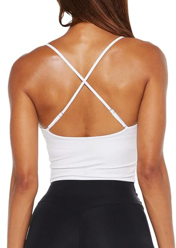 TZLDN sport-BH dam sport bustier med integrerad bh gym topp linne kvinnor träning yoga, Vit, S