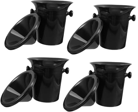 TOPPERFUN Lot de 4 Crachoirs Ronds pour Dégustation de Vin, Seau A Vin Noir en Plastique, Style Occidental, 2 Anses pour Cave et Bar