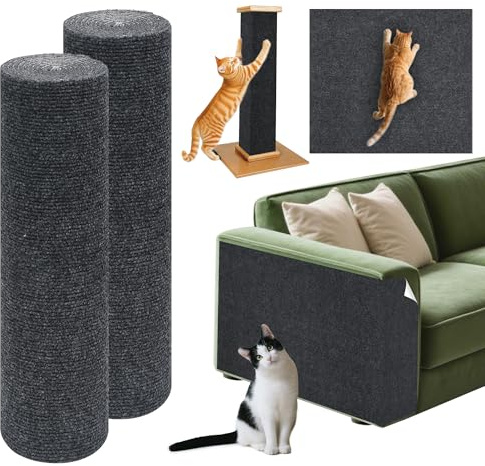 2 Pezzi Tappeto Tiragraffi per Gatti Autoadesivo 200*40CM：TOOSOFt DIY Tagliabile Protezione Divano Graffi Gatto - Antigraffio Gatto divano - Tiragraffi Divano per Divani,Mobili e Pareti(Grigio Scuro)