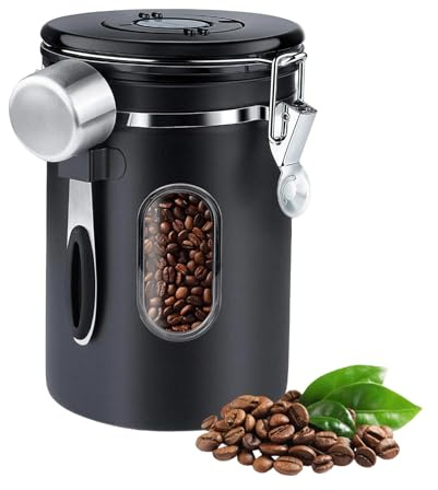 Kaffeedose, Kaffeebohnenbehälter, Vakuum Kaffee Dose, 2,8 L Kaffeebohnen aus Edelstahl, mit Datumsanzeige, Portionierer, CO₂-Ventil, Transparentem Fenster, Geeignet Für Kaffeebohnen, Nüsse,etc