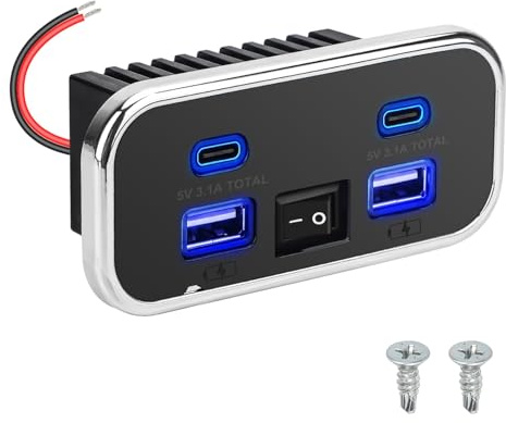 Linkstyle USB Auto-Steckdose 62 W Dual USB-A & Dual Type-C Ports Panel mit Schalter für 12 V/24 V Auto LKW Marine